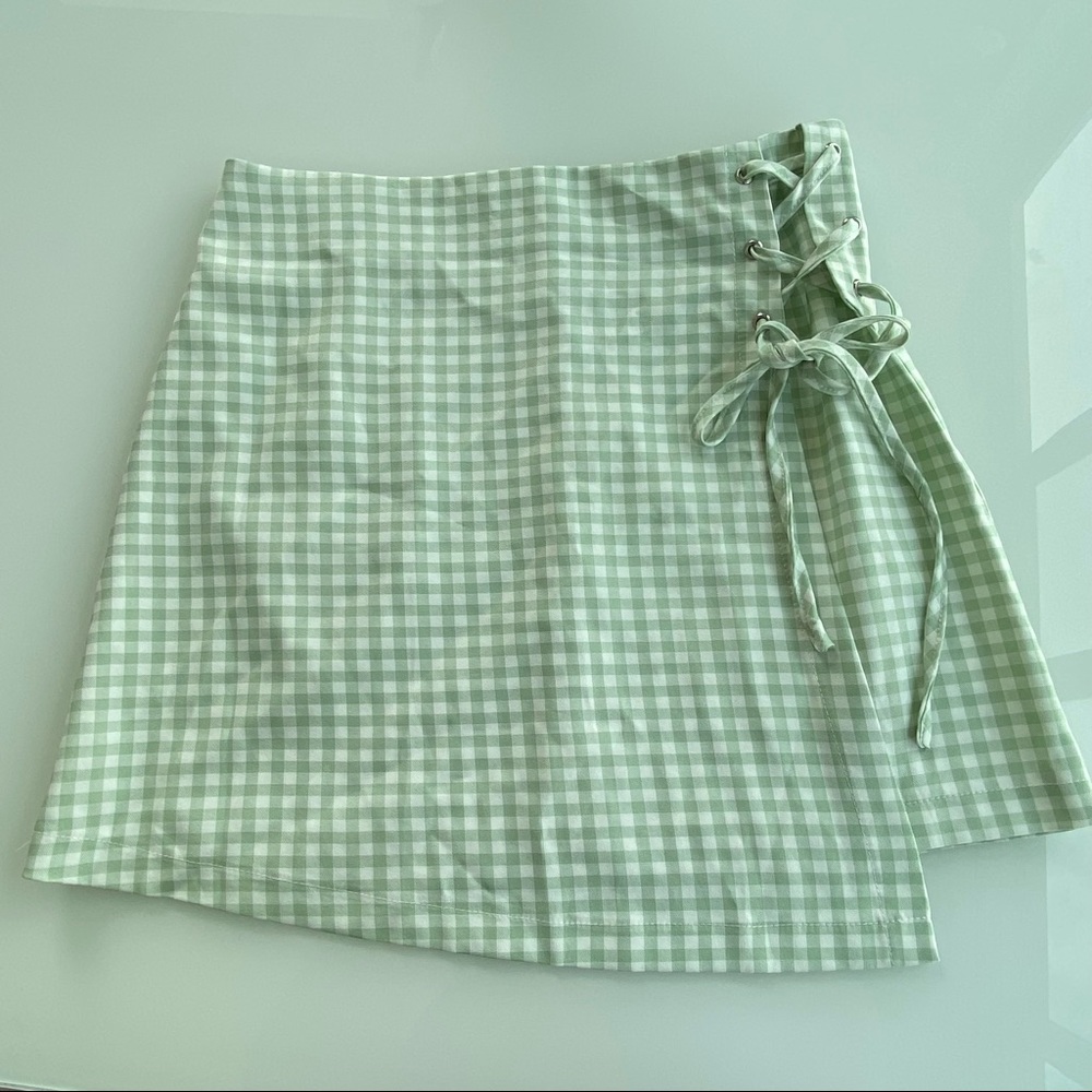 Gingham Green & White Flap Skirt
